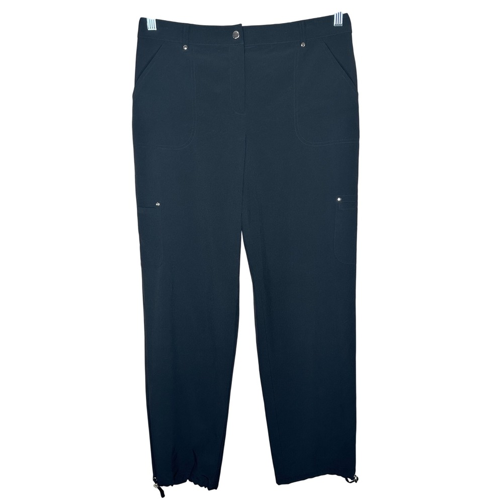 Zenergy By Chico's Black Flat Front Toggle Hem lightweight Long Pants Size M‎